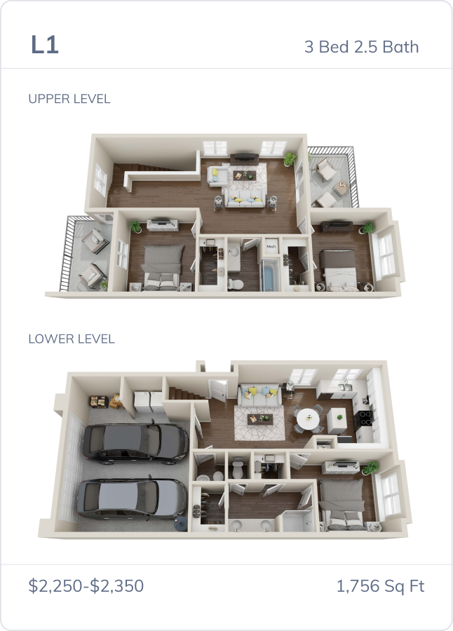 Floorplan L1, 3 beds 2.5 baths, $2,250-$2,350, 1,756 square feet