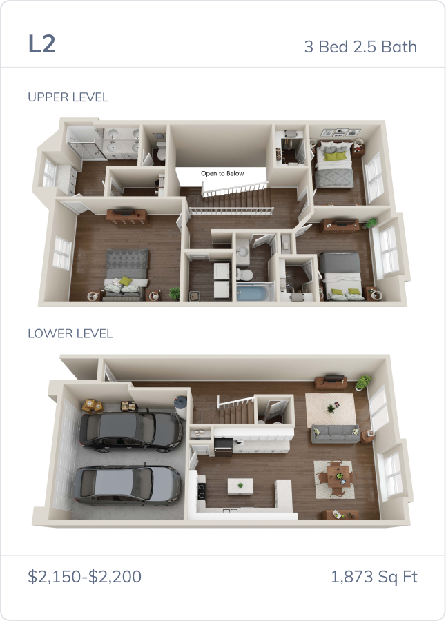 Floorplan L2, 3 beds 2.5 baths, $2,150-$2,200, 1,873 square feet